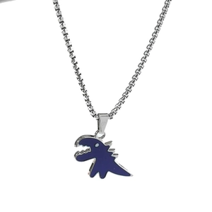 Collana minimalista in acciaio inossidabile con ciondolo a dinosauro blu scuro