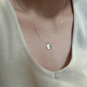 Minimalist S925 sterling silver round pendant necklace on neck in rose gold finish