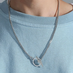 Edelstahl Blitz Anhänger Halskette Hip-Hop Panzerkette OT Knebelverschluss Streetwear Schmuck Für Herren Damen Silber