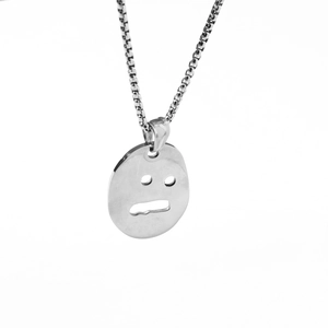 Silver stainless steel box chain necklace with a minimalist ghost face emoji pendant