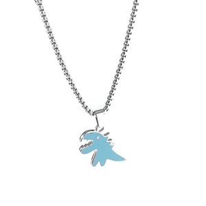 Collana minimalista in acciaio inossidabile con ciondolo a forma di dinosauro blu