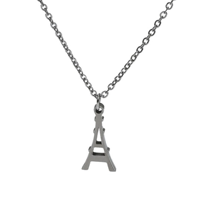 Eiffel Tower pendant necklace in stainless steel with elegant silver finish and O-chain link