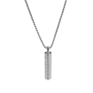 Collana in acciaio inossidabile argento con un ciondolo quadrato cilindrico strutturato