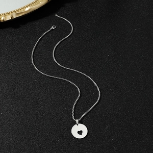 Minimalist silver stainless steel ball chain necklace with hollow heart round pendant