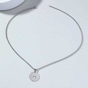 Minimalist Stainless Steel Circle Pendant Necklace With Hollow Heart Detail Silver Color Box Chain Jewelry For Women Men