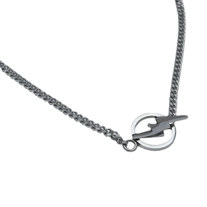 Hip-Hop Silberne kubanische Kette mit rundem Blitz-Anhänger im Street-Style-Design