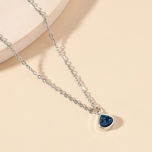 Elegant water drop necklace with sparkling blue druzy stone and silver-tone O-chain