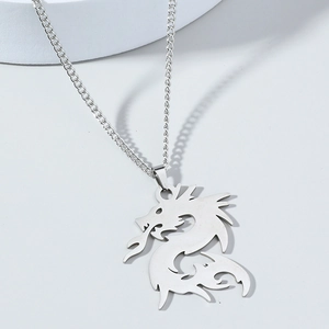 Retro Edelstahl Drache Anhänger Halskette Für Herren Damen Hip Hop Gothic Hohl Drachen Silhouette Kette Schmuck Geschenk