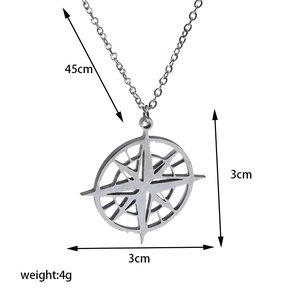 Detail of North Star compass pendant necklace showing 45cm chain length and 3cm diameter