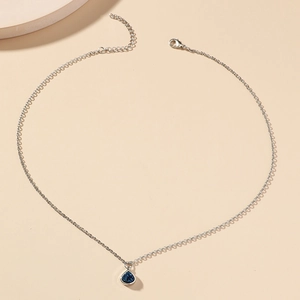Elegant silver teardrop necklace with blue sparkling stones for women's daily wear
