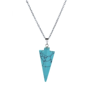 Pendentif pointe de flèche en turquoise verte avec chaîne argentée pour hommes et femmes