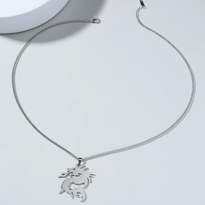 Hip-Hop Vintage Silber Drachen Anhänger Halskette mit hohlem Design und feiner Rundkette