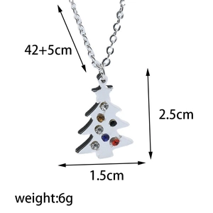 Detailed dimensions of Christmas tree pendant necklace with colorful rhinestones