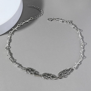Hip Hop Silber Farbe Legierung Flamme Anhänger Halskette Punk Stacheldraht Kette Gothic Streetwear Schmuck Für Damen Herren