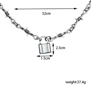 Detailed specs of the hip hop silver lock pendant with thorn chain showing dimensions