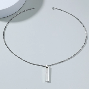 Mens minimalist silver box chain necklace with square pillar Roman numeral pendant