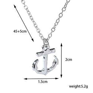 Detailed dimension view of silver anchor pendant necklace with 45+5cm chain specs