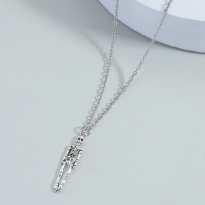 Gothic skull skeleton pendant necklace in silver finish with a slim circular link chain