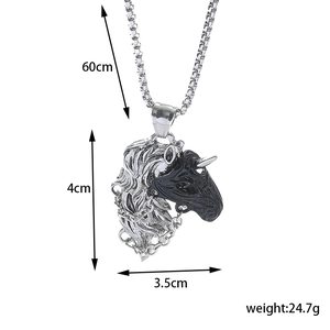 Guide des mesures du collier licorne montrant la chaîne de 60cm et le poids de 24,7g