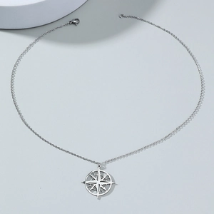 North Star Compass Round Pendant Necklace Hollow Alloy O-Chain Minimalist Jewelry Gift For Women Men Daily Accessory