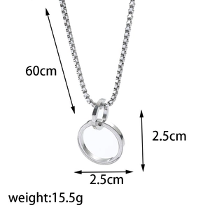 Detail of silver double circle necklace with 60cm box chain and 2.5cm pendant size