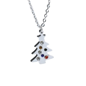 Minimalist Christmas tree necklace with multicolored rhinestones on a silver chain