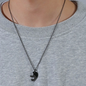 Collier Pendentif Puzzle en Cœur en Acier Inoxydable Pour Couples Rétro Électroplaqué Chaîne en O Bijoux Minimalistes Cadeau Homme Femme