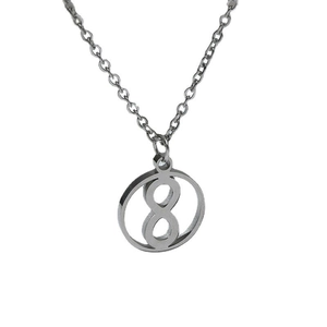 Minimalist silver hourglass pendant necklace with infinity symbol on O-chain link