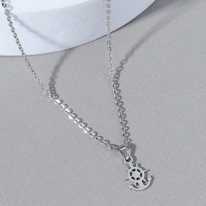 Collana con Pendente Ancora e Timone in Acciaio Inossidabile da Uomo Argento Galvanizzato Tema Nautico Marittimo Gioielli Hip Hop Regalo