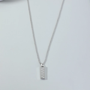 Herren Legierung Schachbrettmuster Rechteckiger Anhänger Halskette Galvanisierte Silber Kugelkette Hip Hop Streetwear Schmuck Für Männer