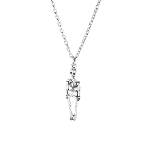 Men's necklace with a gothic skeleton pendant on a minimalist silver-tone O-link chain