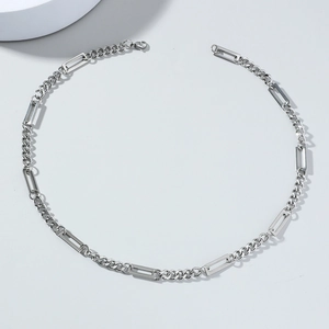 Collana da Uomo in Lega Argento con Design a Giuntura Rettangolare Catena a Cordolo Geometrica Minimalista Gioielli di Moda
