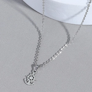 Collana con ciondolo a forma di ancora e timone in acciaio inossidabile argento