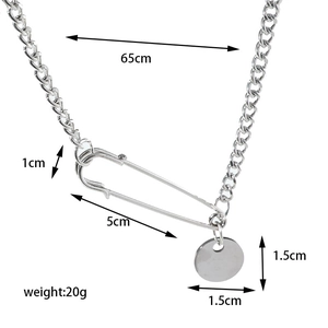 Tableau des tailles détaillé pour collier trombone en acier inoxydable avec pendentif rond