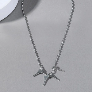 Men Alloy Key Pendant Necklace Silver Bead Chain Punk Hip Hop Industrial Style Minimalist Neck Jewelry For Men Boys Gift