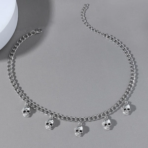 Collier Pendentif Crâne Punk pour Hommes Alliage Chaîne Gourmette Gothique Streetwear Ton Argent Colliers à Crânes Multiples