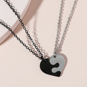 Colliers pendentifs puzzle cœur minimalistes pour couples en acier inoxydable noir et argent