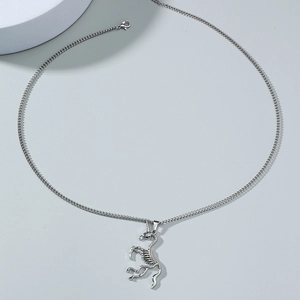 Gothic Punk Silver Alloy Unicorn Skeleton Pendant Necklace For Men Women Hip Hop Individual Fashion Jewelry Gift Vintage Box Chain Necklace