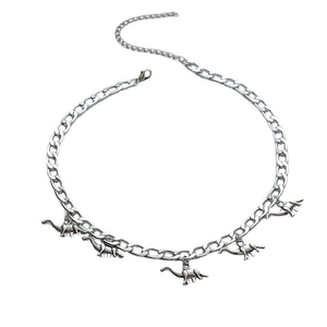 Silver Cuban chain necklace for men featuring five minimalist dinosaur pendants