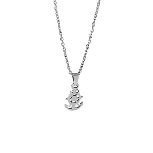 Collana da uomo con ciondolo a forma di ancora e timone in acciaio inossidabile argento
