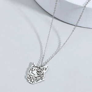 Minimalist silver hollow cat head pendant necklace with fine stainless steel chain
