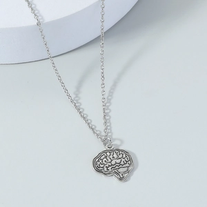 Collier avec Pendentif Cerveau Humain Anatomique en Alliage Couleur Argent pour Hommes Femmes Style Occidental Électroplaqué Chaîne en O Bijoux Cadeau
