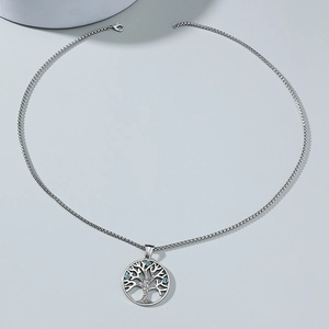 Pendentif Arbre de Vie vintage avec cristaux bleus sur chaîne box en acier inoxydable poli