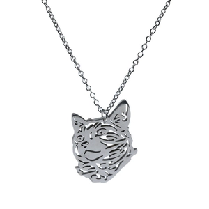 Minimalist hollow cat head pendant necklace in polished stainless steel for women