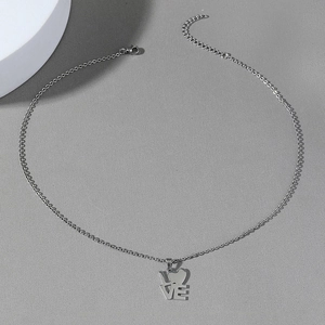 Minimalist Silver Stainless Steel LOVE Alphabet Heart Pendant Necklace For Men Women Fashion Jewelry Electroplated Chain