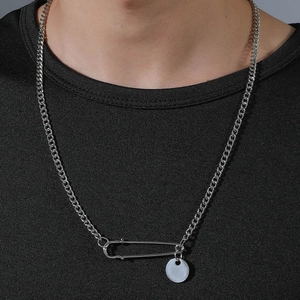 Collier pour homme en acier inoxydable argenté avec pendentif trombone et disque