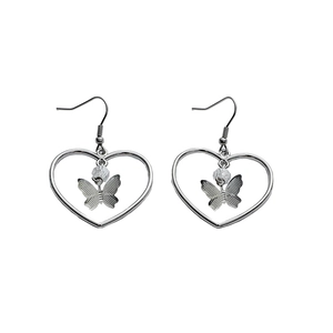 Boucles d'oreilles cœur évidé et papillon en argent avec perles transparentes