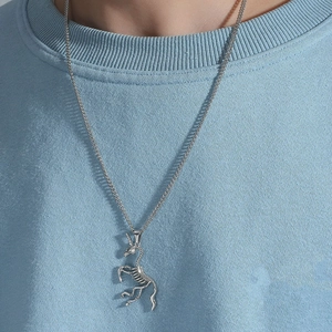 Silver unicorn skeleton necklace made of titanium steel with a detailed gothic punk pendant