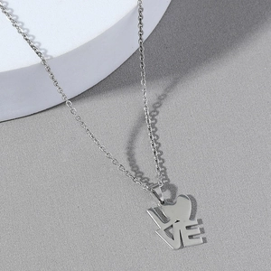 Titanium steel LOVE heart pendant necklace with silver finish for men and women