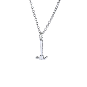 Industrial style men's silver claw hammer pendant necklace on a clean white background
